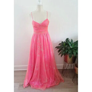 Hailey Logan Adrianna Papell Hot Pink Barbie Sleeveless Glittter Gown Dress 5/6